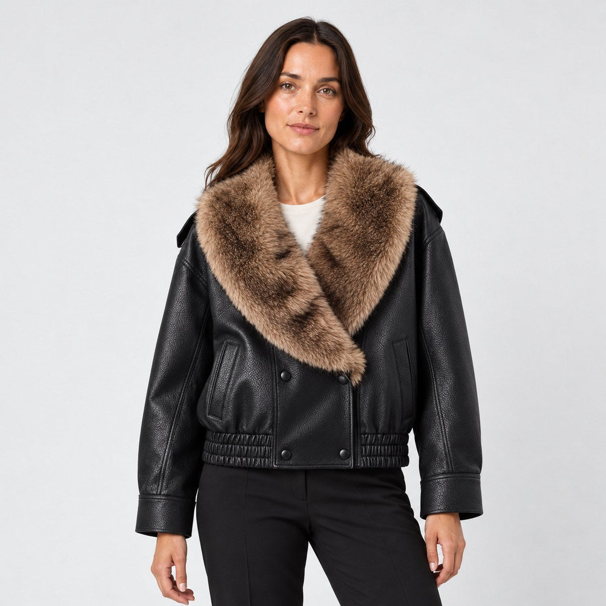 Women's faux leather aviator jacket in Black | Dodford – front view