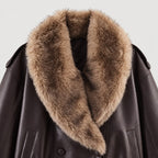 Women's faux leather aviator jacket in Dark Brown | Dodford – detail view