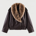 Women's faux leather aviator jacket in Dark Brown | Dodford – front view
