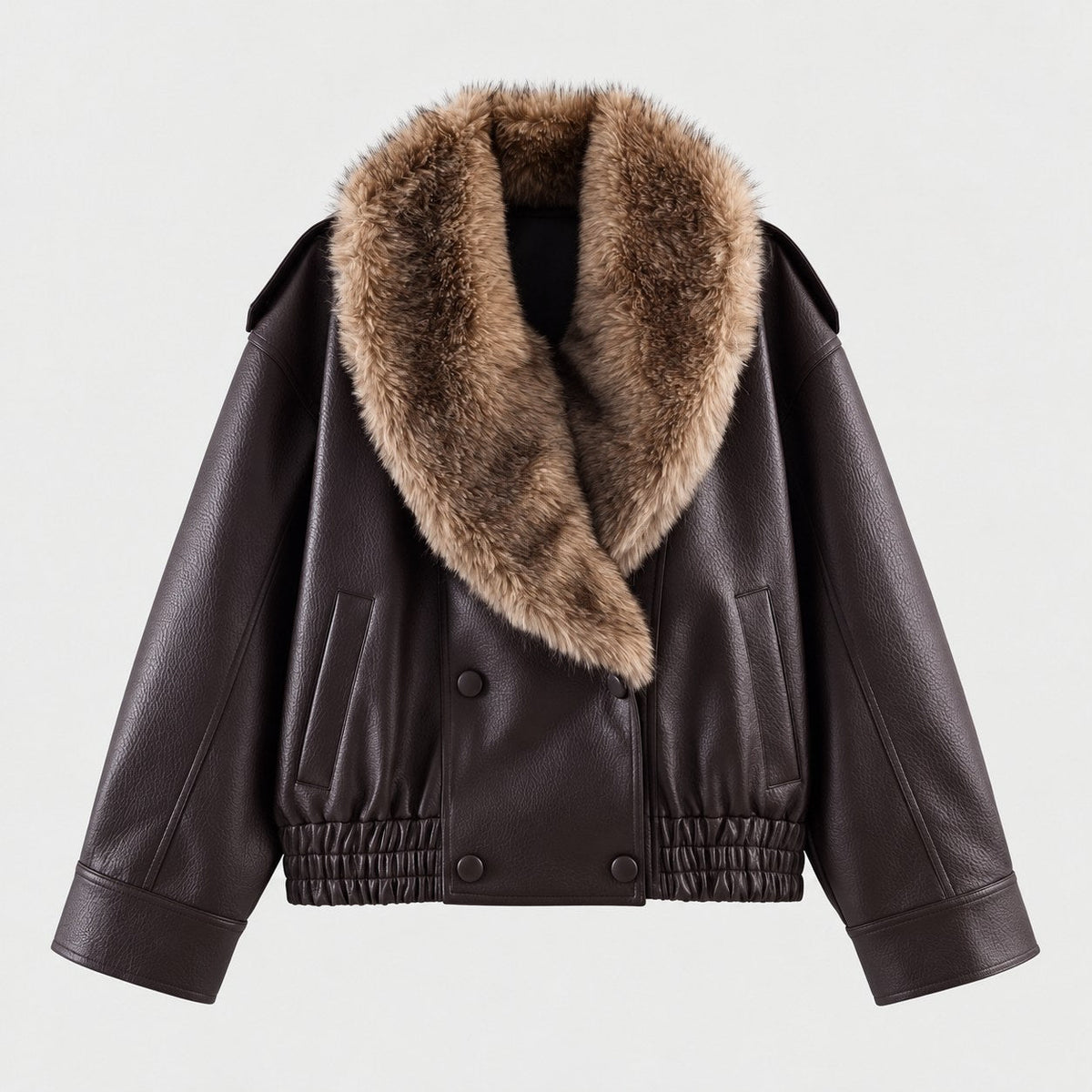 Women's faux leather aviator jacket in Dark Brown | Dodford – front view
