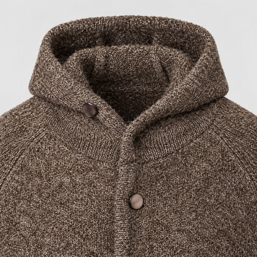 Men's bouclé hooded cardigan in Brown | Nympsfield – detail view