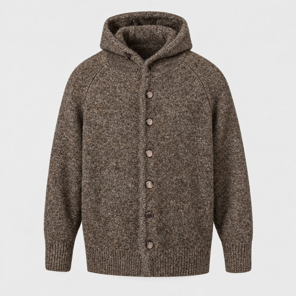 Men's bouclé hooded cardigan in Brown | Nympsfield – front view