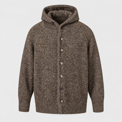 Men's bouclé hooded cardigan in Brown | Nympsfield – front view