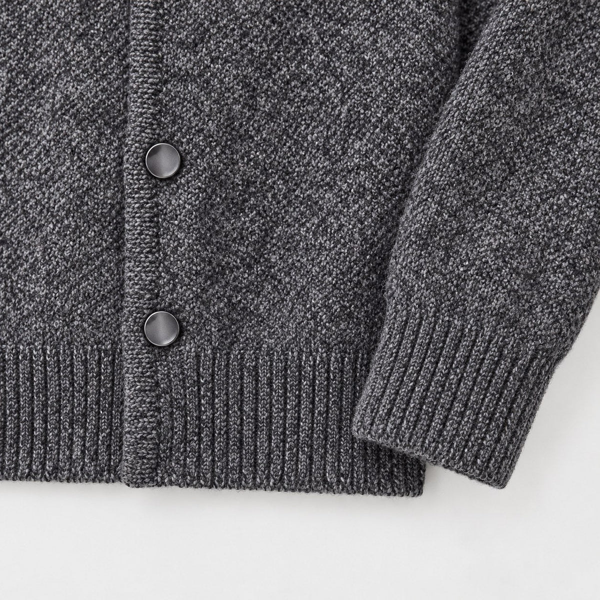 Men's bouclé hooded cardigan in Charcoal | Nympsfield – detail view