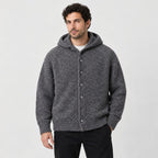 Men's bouclé hooded cardigan in Charcoal | Nympsfield – front view