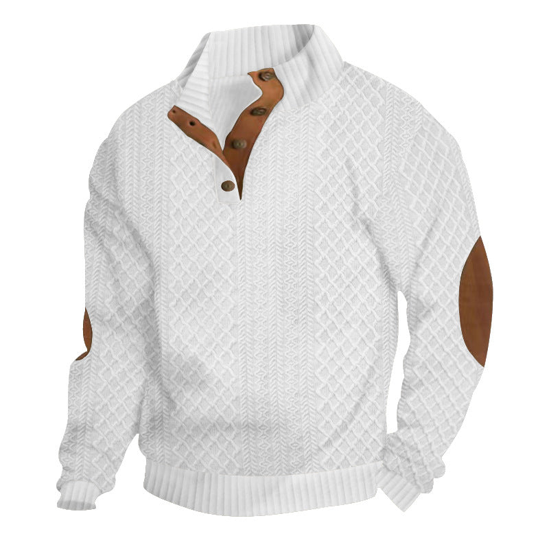 Pull homme en maille torsadée à col boutonné avec coudières | Felix