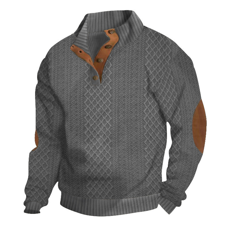 Pull homme en maille torsadée à col boutonné avec coudières | Felix