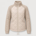 Women's quilted jacket with cable knit sleeves in Beige | Luxulyan – front view
