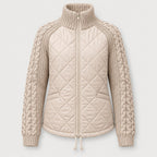 Women's quilted jacket with cable knit sleeves in Beige | Luxulyan – front view