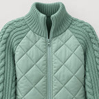 Women's quilted jacket with cable knit sleeves in Mint Green | Luxulyan – detail view