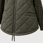 Women's quilted jacket with cable knit sleeves in Olive Green | Luxulyan – detail view