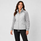Women's quilted jacket with cable knit sleeves in Grey | Luxulyan – side view