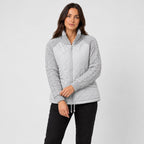 Women's quilted jacket with cable knit sleeves in Grey | Luxulyan – front view