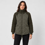 Women's quilted jacket with cable knit sleeves in Olive Green | Luxulyan – front view
