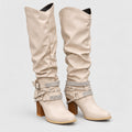 Women's Slouchy Knee-High Boots in Beige | Laxfield – front view