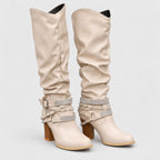 Women's Slouchy Knee-High Boots in Beige | Laxfield – front view
