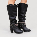 Women's Slouchy Knee-High Boots in Black | Laxfield – front view