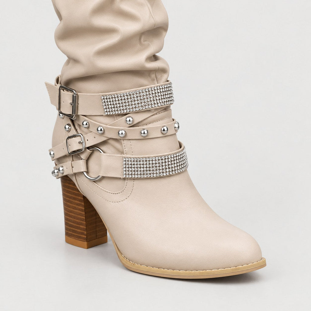 Women's Slouchy Knee-High Boots in Beige | Laxfield – detail view