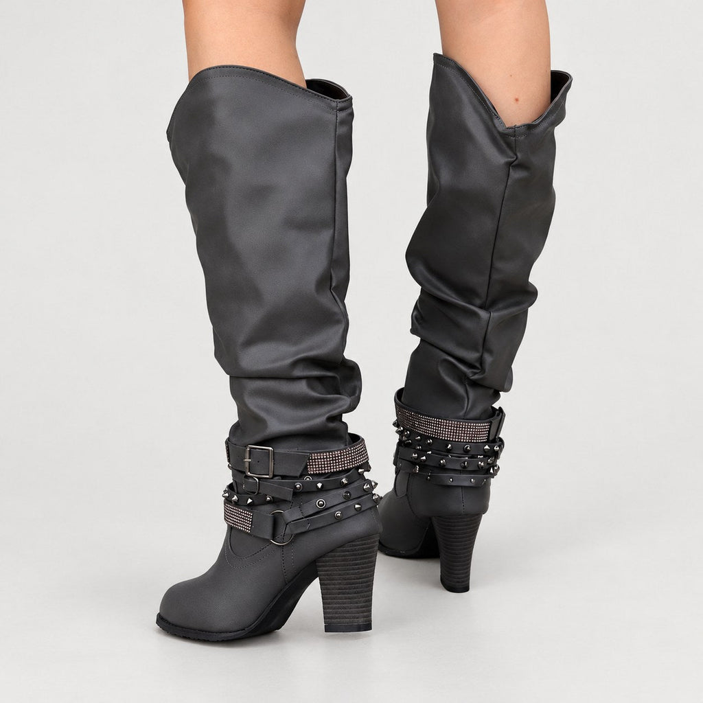Women's Slouchy Knee-High Boots in Grey | Laxfield – back view