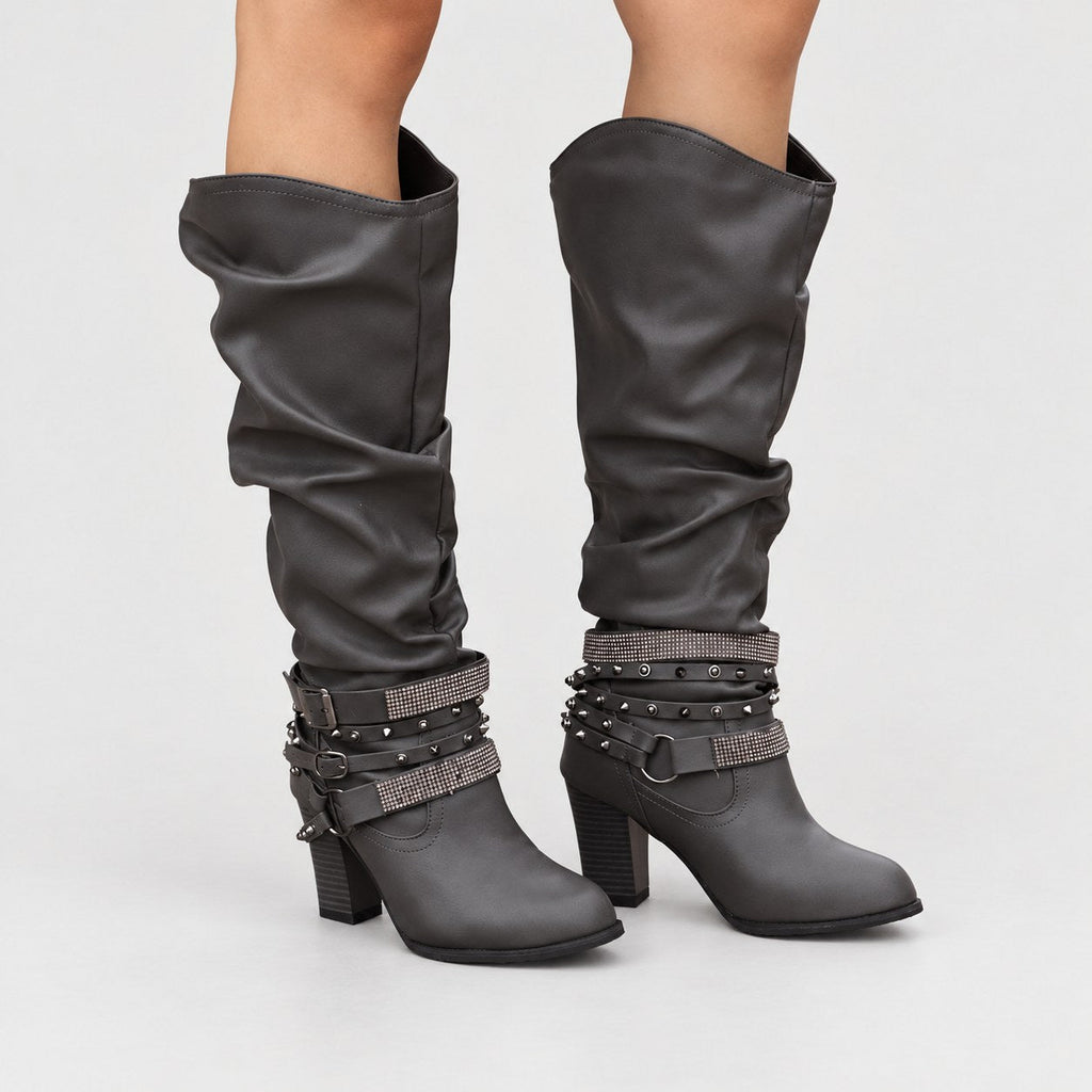 Women's Slouchy Knee-High Boots in Grey | Laxfield – front view
