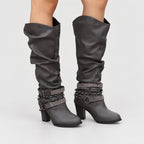 Women's Slouchy Knee-High Boots in Grey | Laxfield – front view