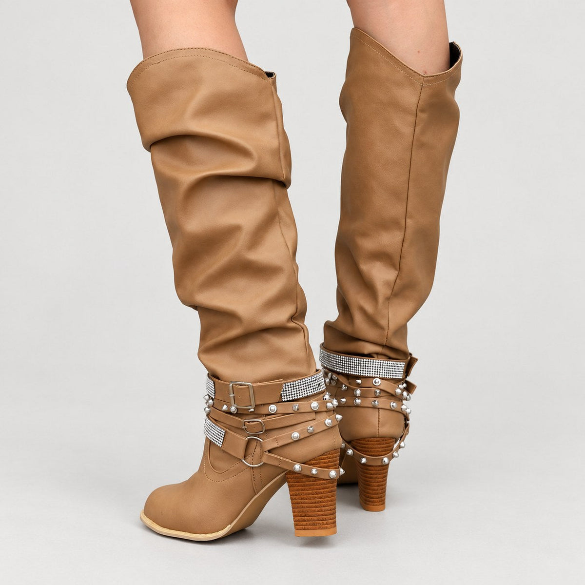 Women's Slouchy Knee-High Boots in Camel | Laxfield – back view