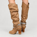 Women's Slouchy Knee-High Boots in Camel | Laxfield – back view