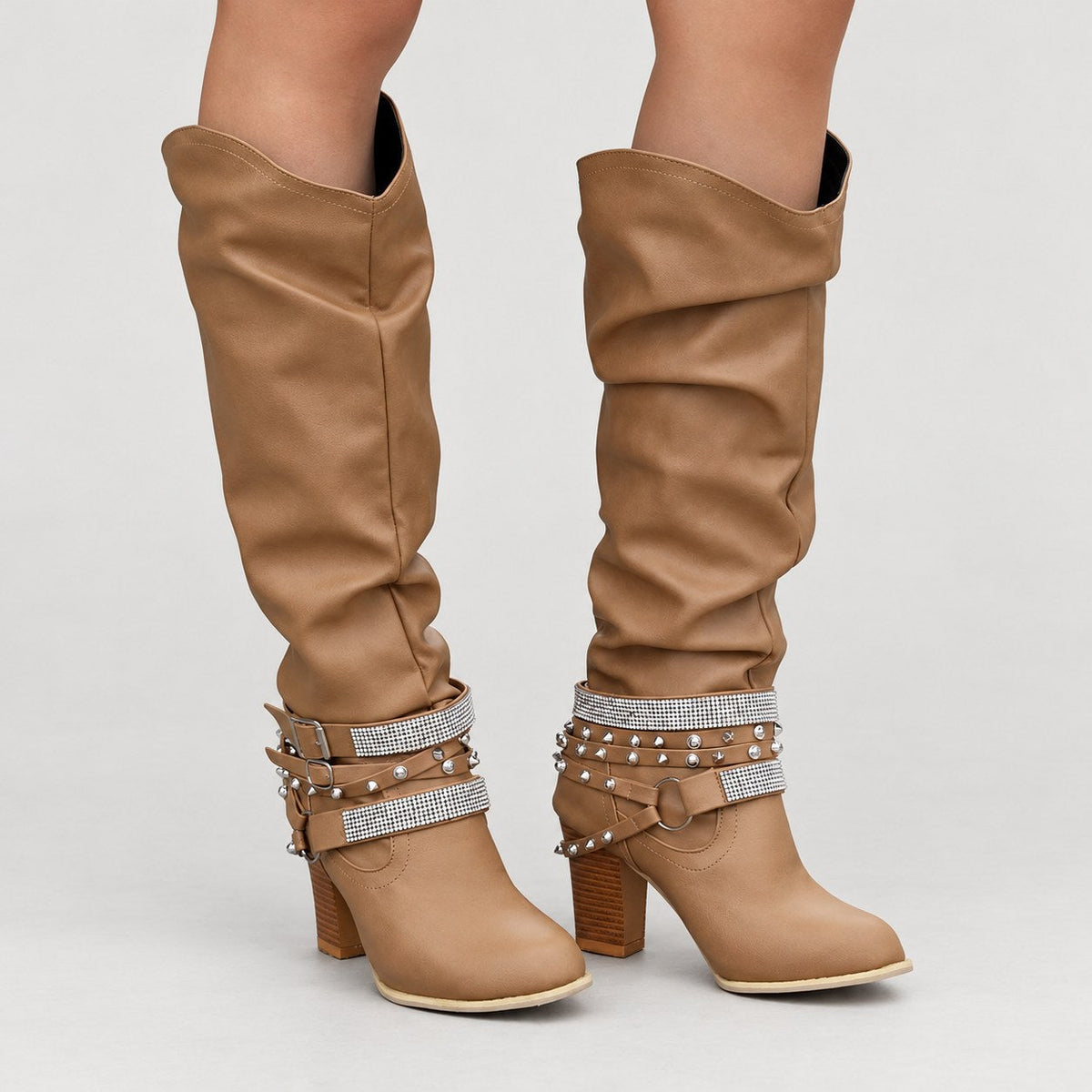 Women's Slouchy Knee-High Boots in Camel | Laxfield – front view