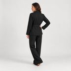 Women's wrap blazer and trouser set in Black | Chelsworth – back view