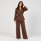 Women's wrap blazer and trouser set in Brown | Chelsworth – front view