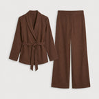 Women's wrap blazer and trouser set in Brown | Chelsworth – front view