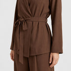 Women's wrap blazer and trouser set in Brown | Chelsworth – detail view