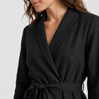 Women's wrap blazer and trouser set in Black | Chelsworth – detail view