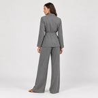 Women's wrap blazer and trouser set in Grey | Chelsworth – back view