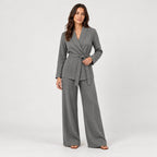 Women's wrap blazer and trouser set in Grey | Chelsworth – front view