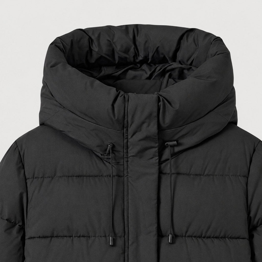 Women's hooded puffer parka in Black | Denford – detail view