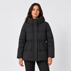 Women's hooded puffer parka in Black | Denford – front view