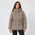 Women's hooded puffer parka in Taupe | Denford – front view