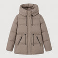 Women's hooded puffer parka in Taupe | Denford – front view