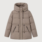 Women's hooded puffer parka in Taupe | Denford – front view