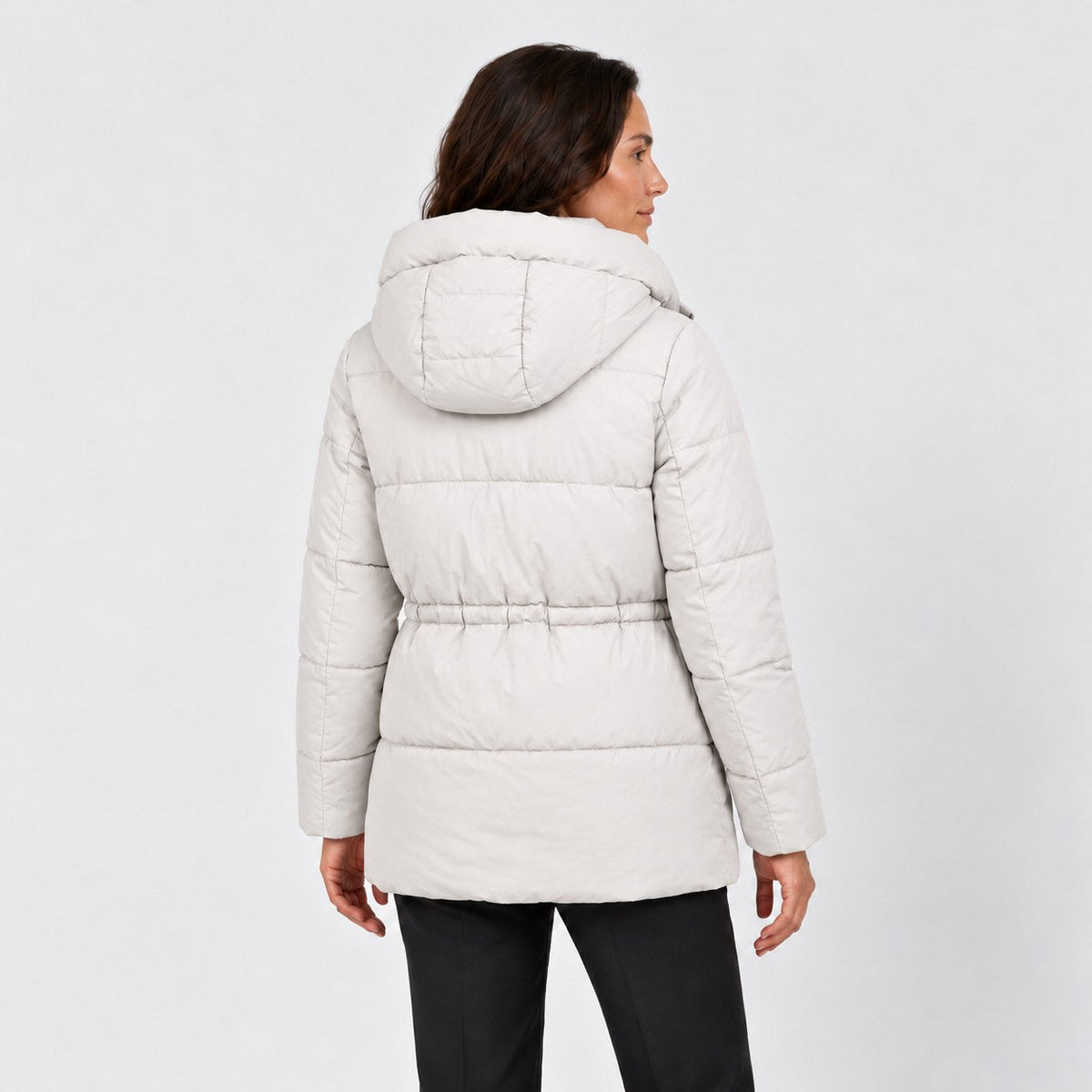 Women's hooded puffer parka in Off White | Denford – back view