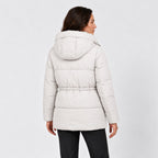 Women's hooded puffer parka in Off White | Denford – back view