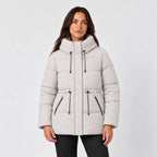 Women's hooded puffer parka in Off White | Denford – front view