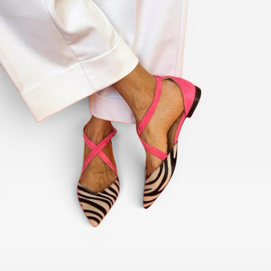 Women's Zebra Print Ballet Flats with Ankle Straps — view 3