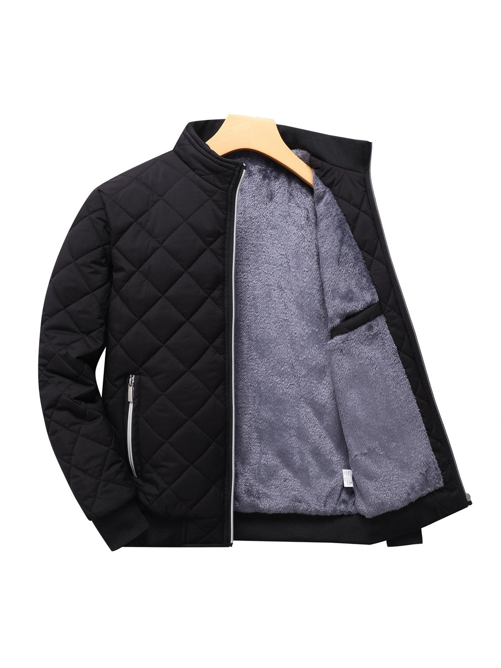 Men's diamond quilted zip-up jacket with stand collar
