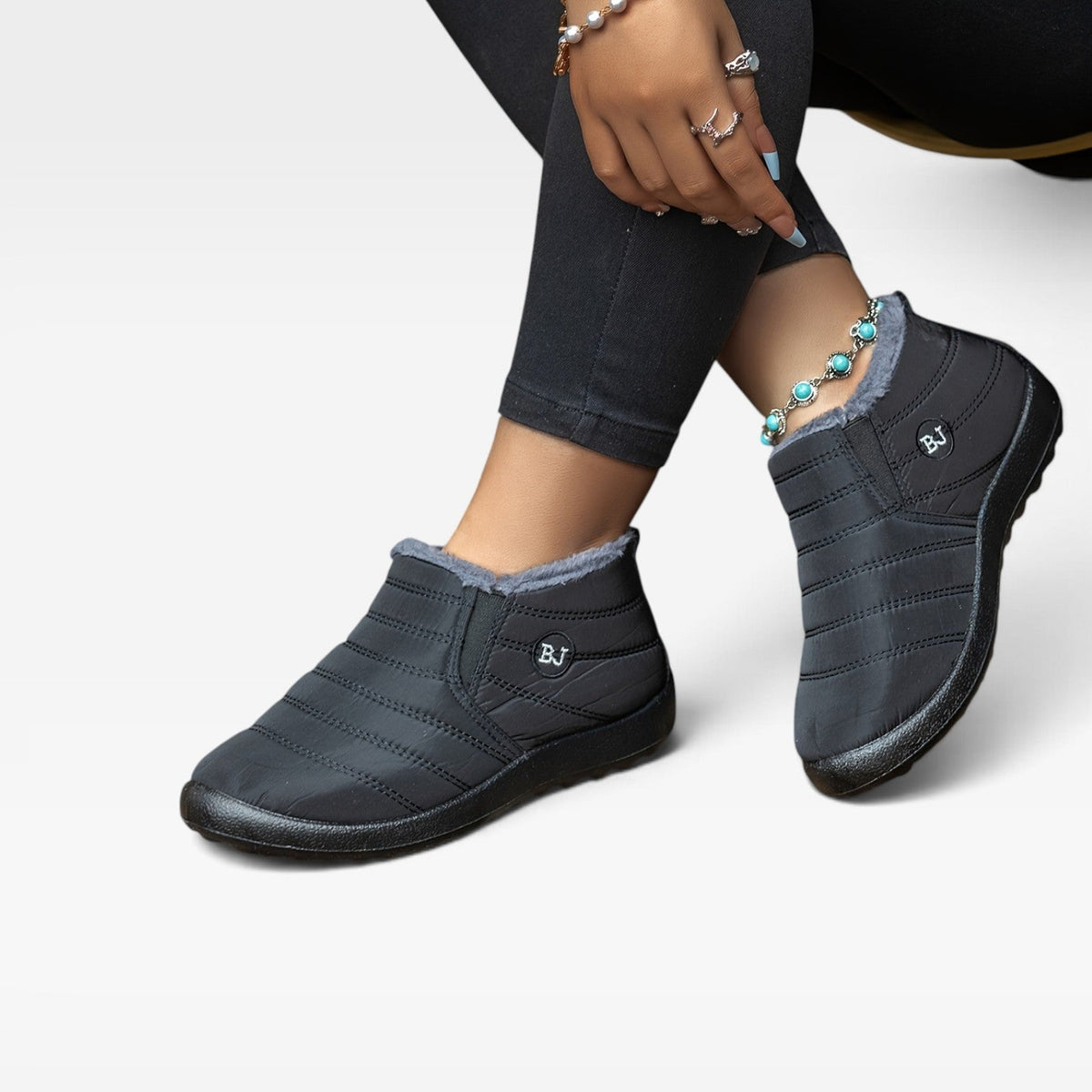 Women's Waterproof Quilted Ankle Boots with Fur Lining — view 12