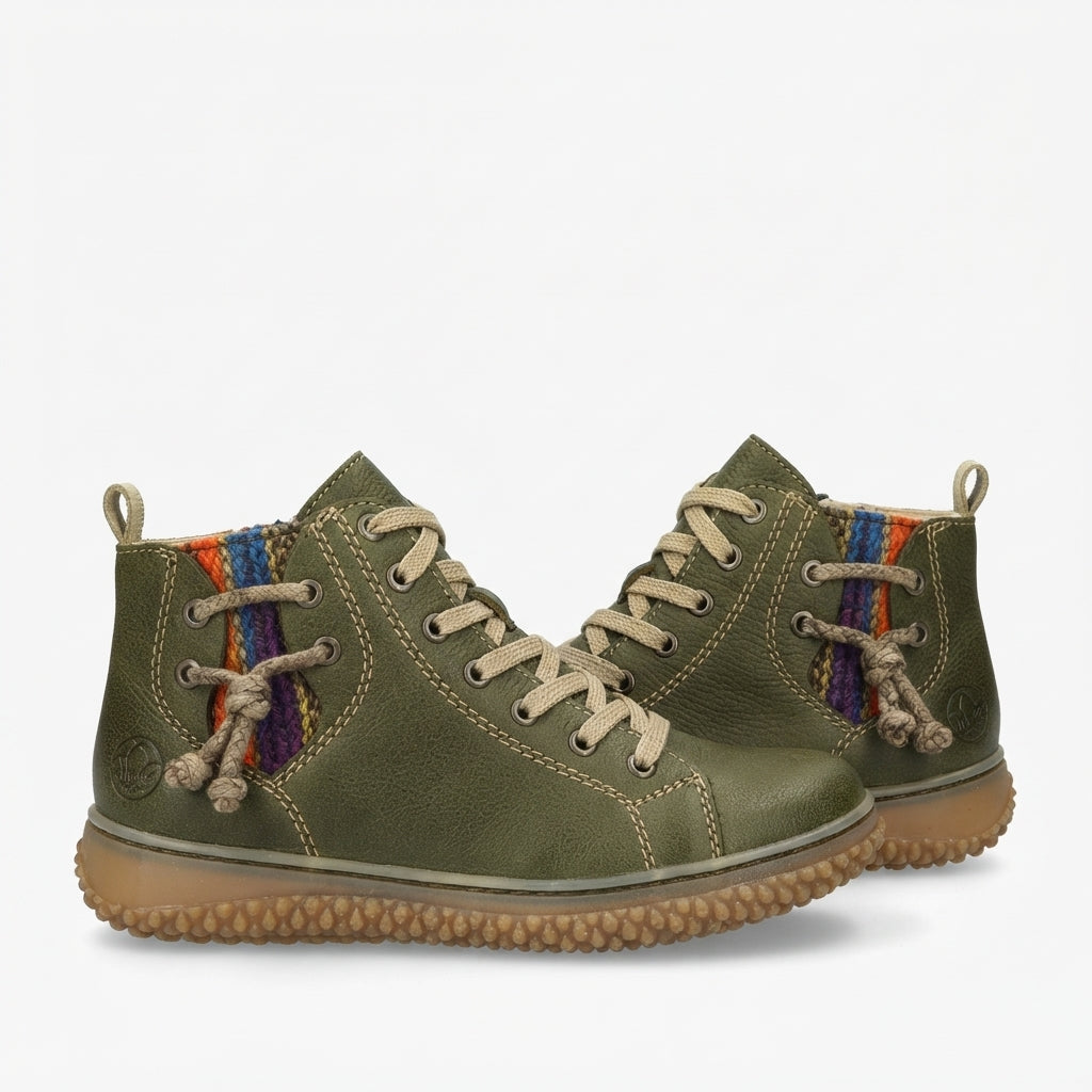 Women's Lined Lace-Up Combat Ankle Boots with Woven Panel