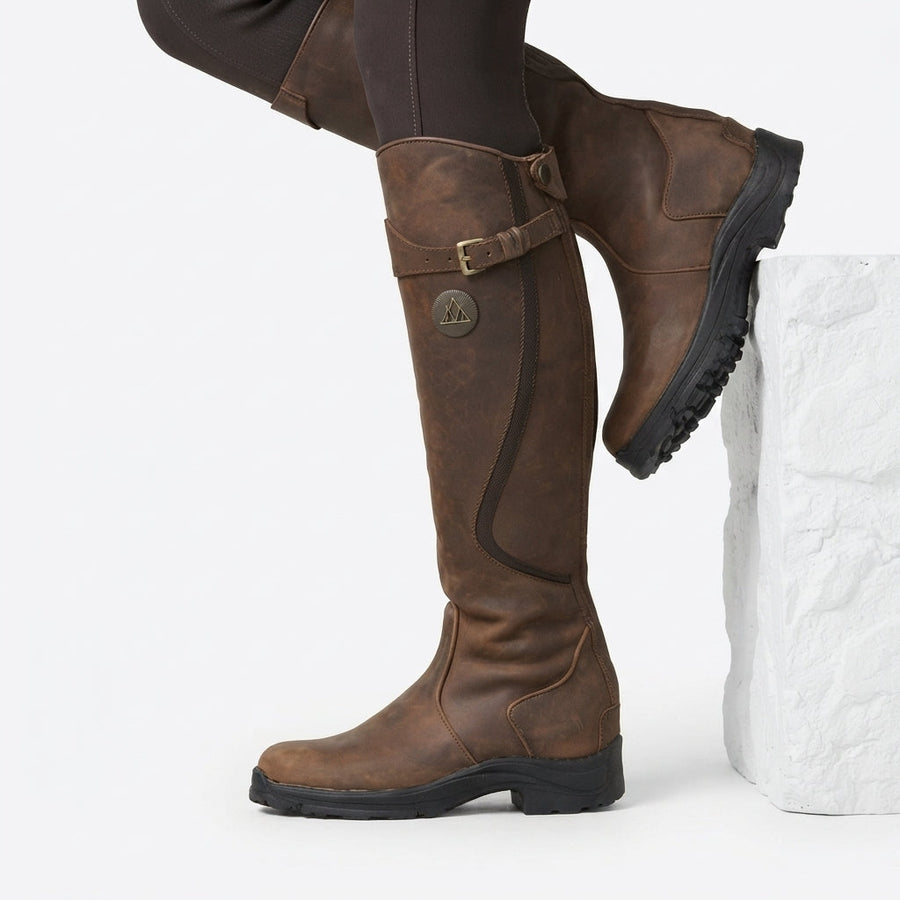 Bottes d'équitation en cuir pour femme, hauteur genou, avec bride à boucle