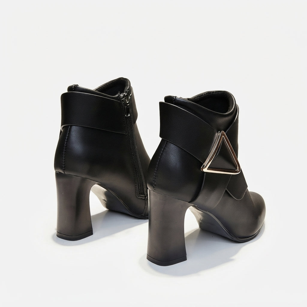 Women's Pointed Toe Block Heel Ankle Boots with Buckle Zip — view 3