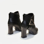 Women's Pointed Toe Block Heel Ankle Boots with Buckle Zip — view 3